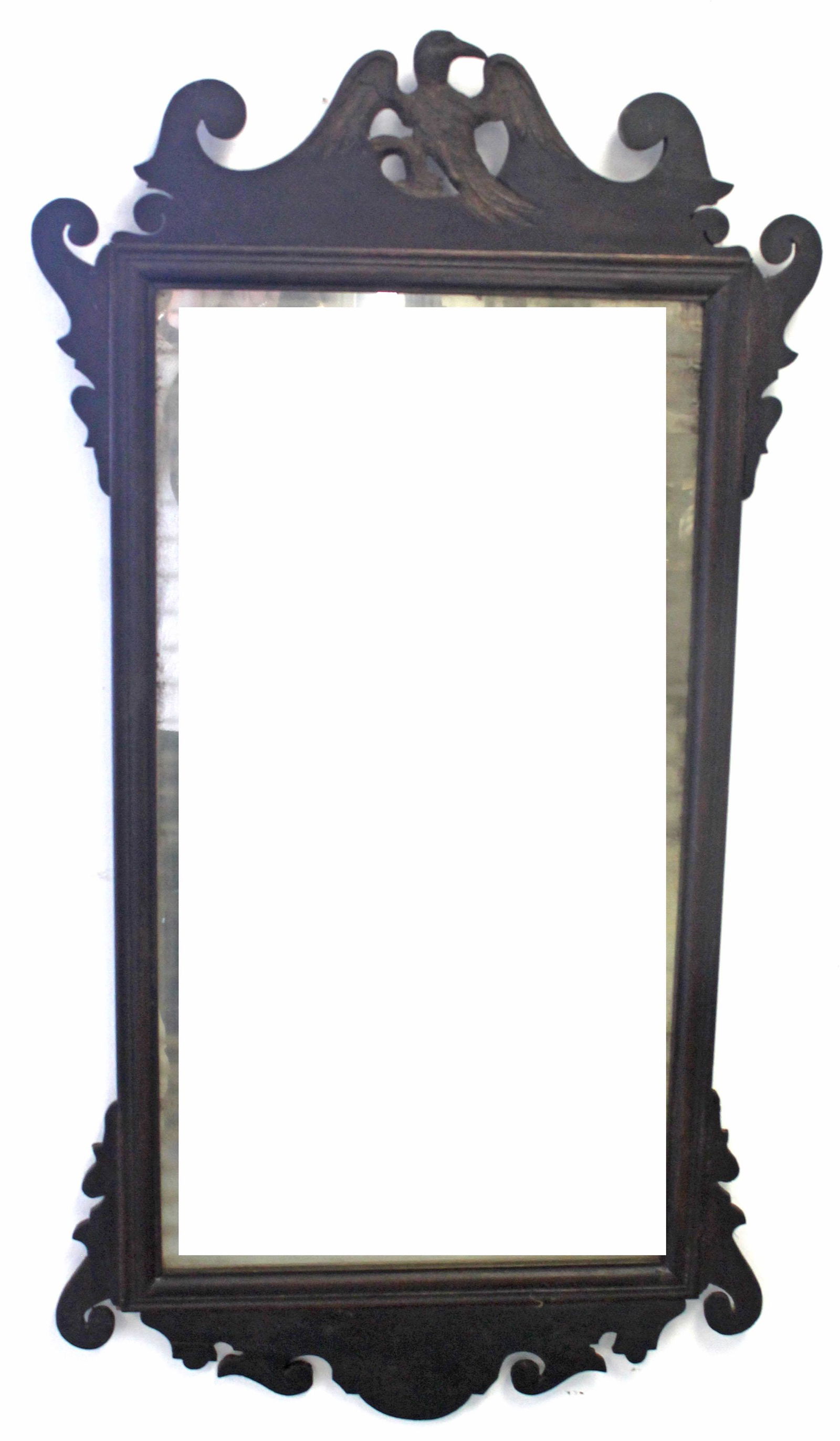 Antique Chippendale style mahog mirror w eagle crest - 42" tall x 22" wide - as found condition (1 of 5)