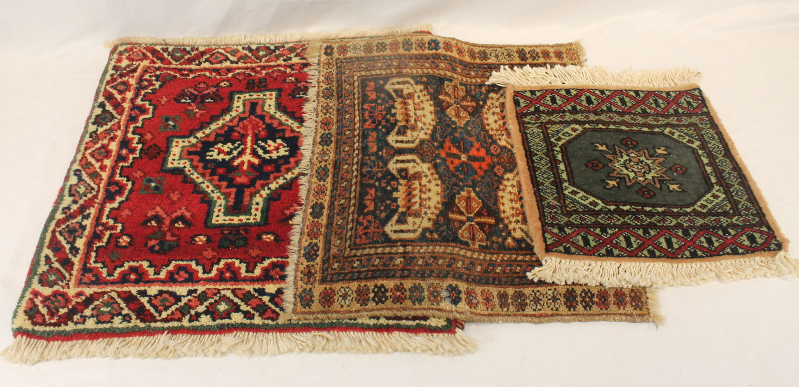 Lot of 3 Oriental rug table mats - 19 1/2" sq, 15"x18" & 12" square (1 of 7)