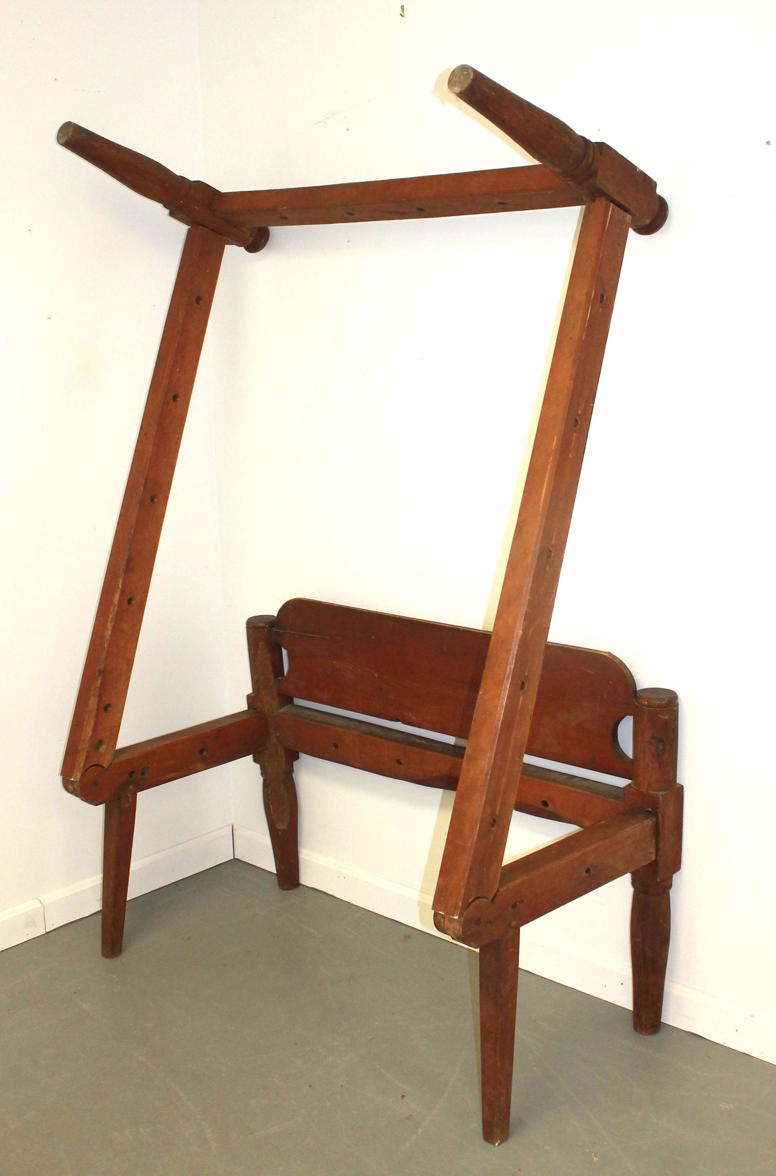 Antique hired man's press rope bed in red paint - approx 45 1/2" wide (1 of 7)