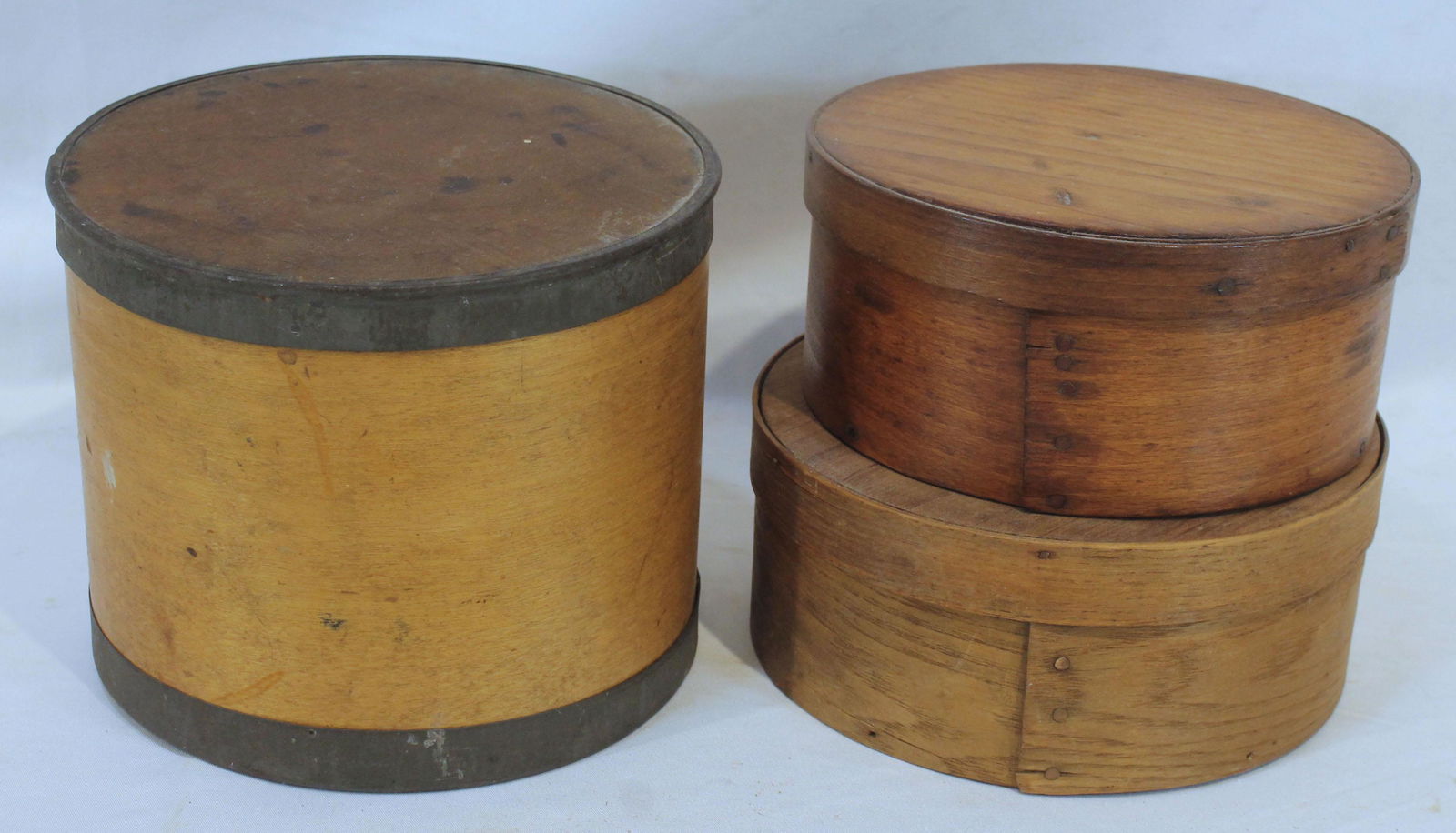 lot of 3 pantry boxes incl 6 1/2" iron banded, 6 1/2" & 6" diam (1 of 6)