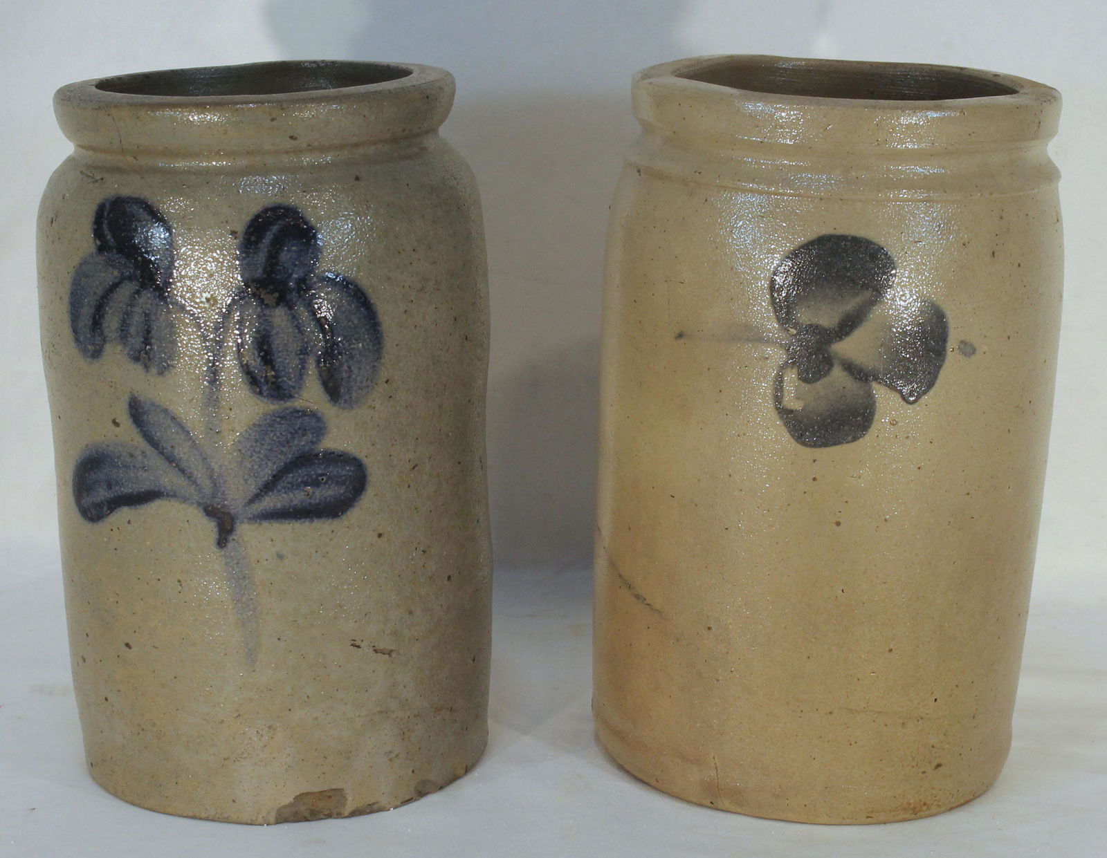 2 stoneware jars w cobalt floral dec - approx 9"x5" diam (1 of 11)