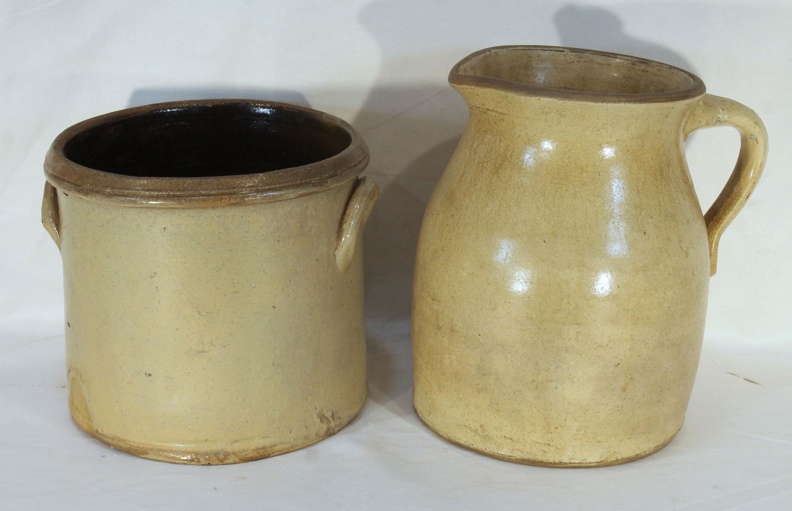2 Stoneware items incl pitcher & crock - 9" tall pitcher & 7 1/2" x 8" diam crock (1 of 12)