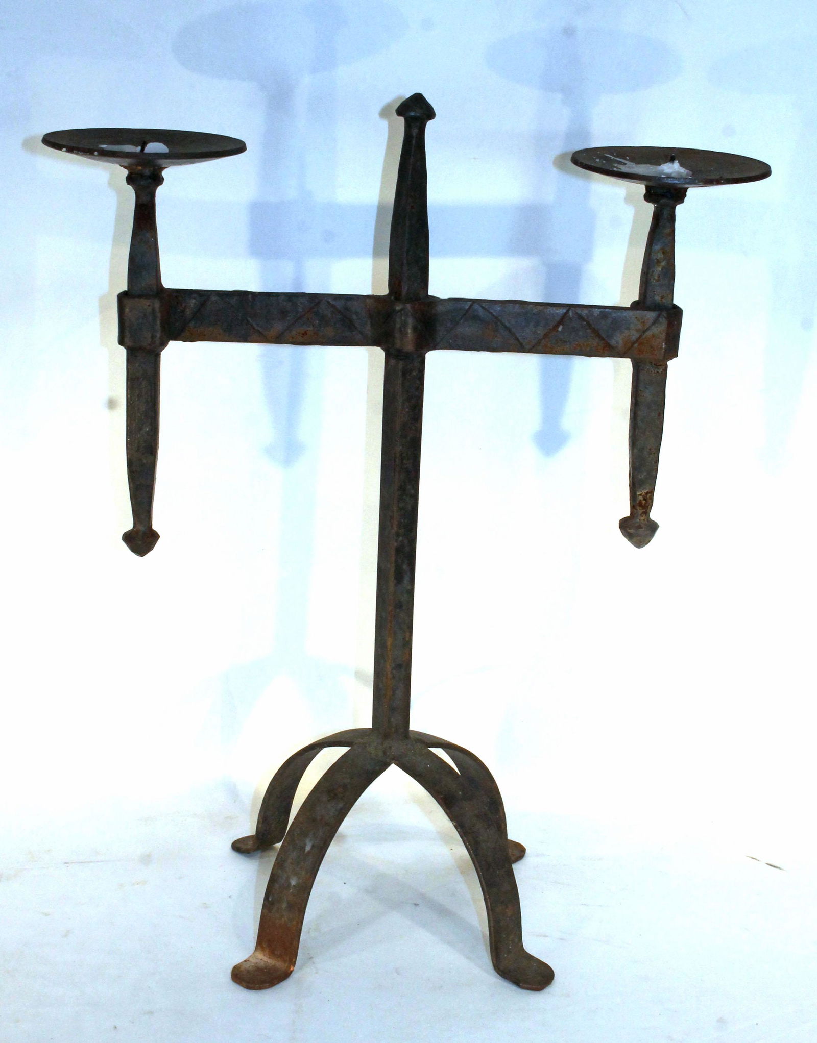 Iron double arm pricket candelabrum - 14 1/2" tall x 16 1/4" wide (1 of 7)