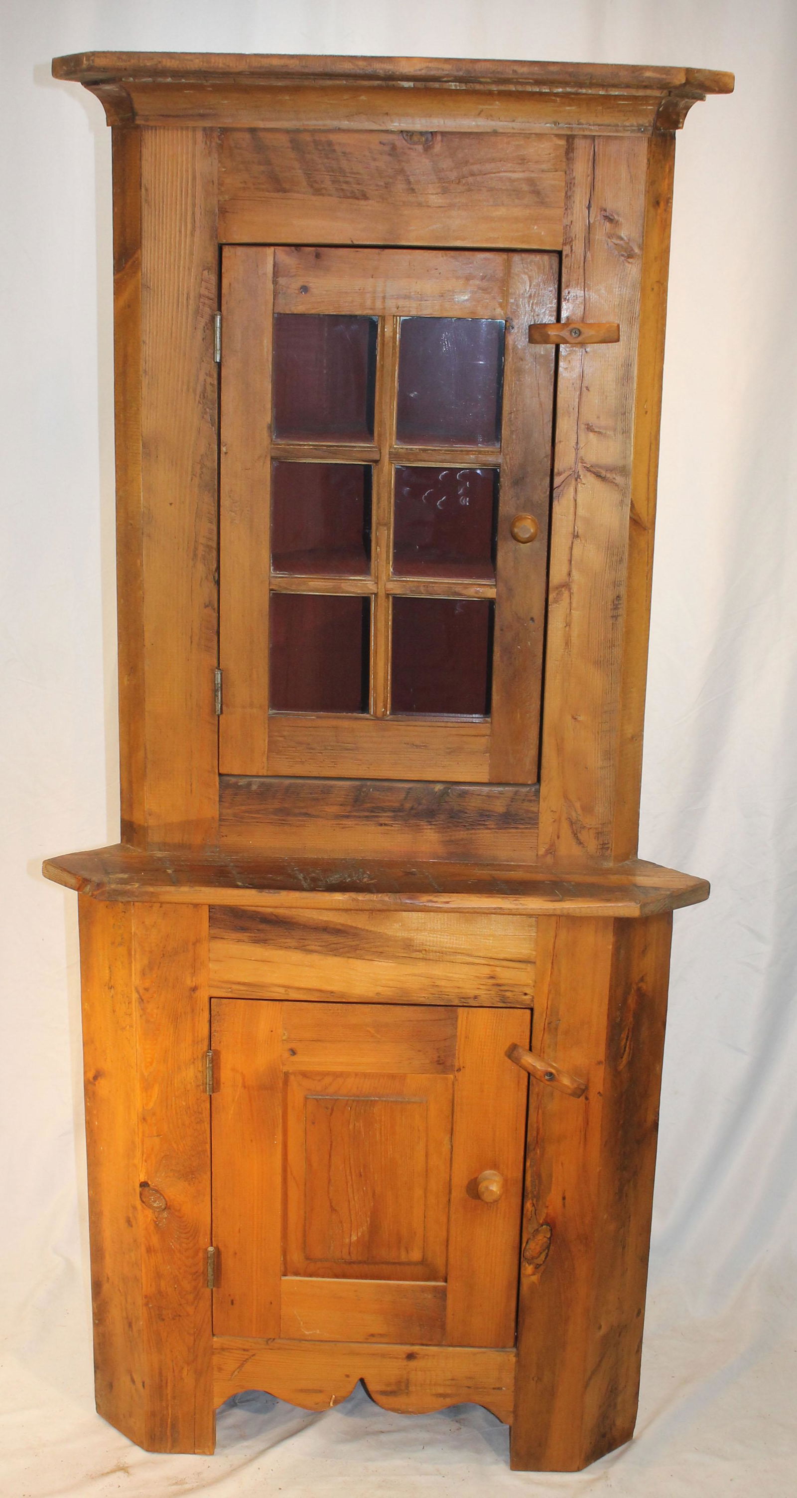 Contemporary primitive style diminutive corner cupboard - 66 3/4" tall x 31" wide (1 of 5)