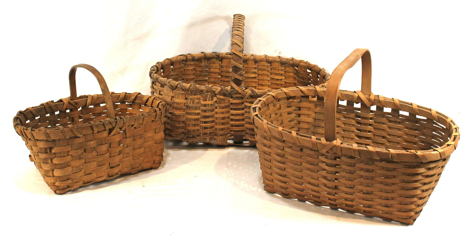 3 fixed handled gathering baskets - 12 1/2"x7 1/2"x9" to top of handle; 15 1/4"x10"x10 1/2" to top (1 of 11)