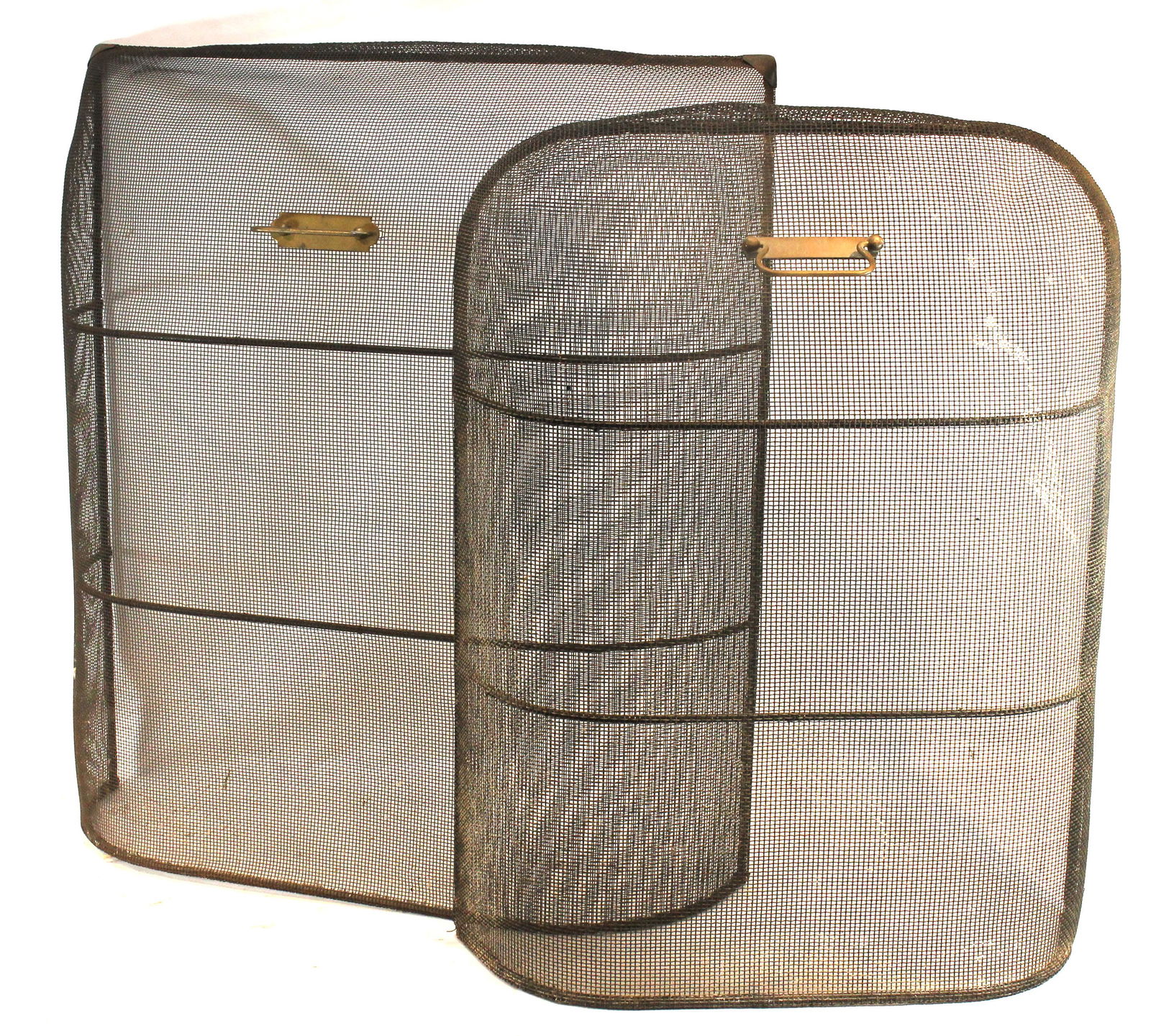 2 wire fireplace screens w brass handles - 28"x25 1/2" & 25 12"x20 3/4" (1 of 3)