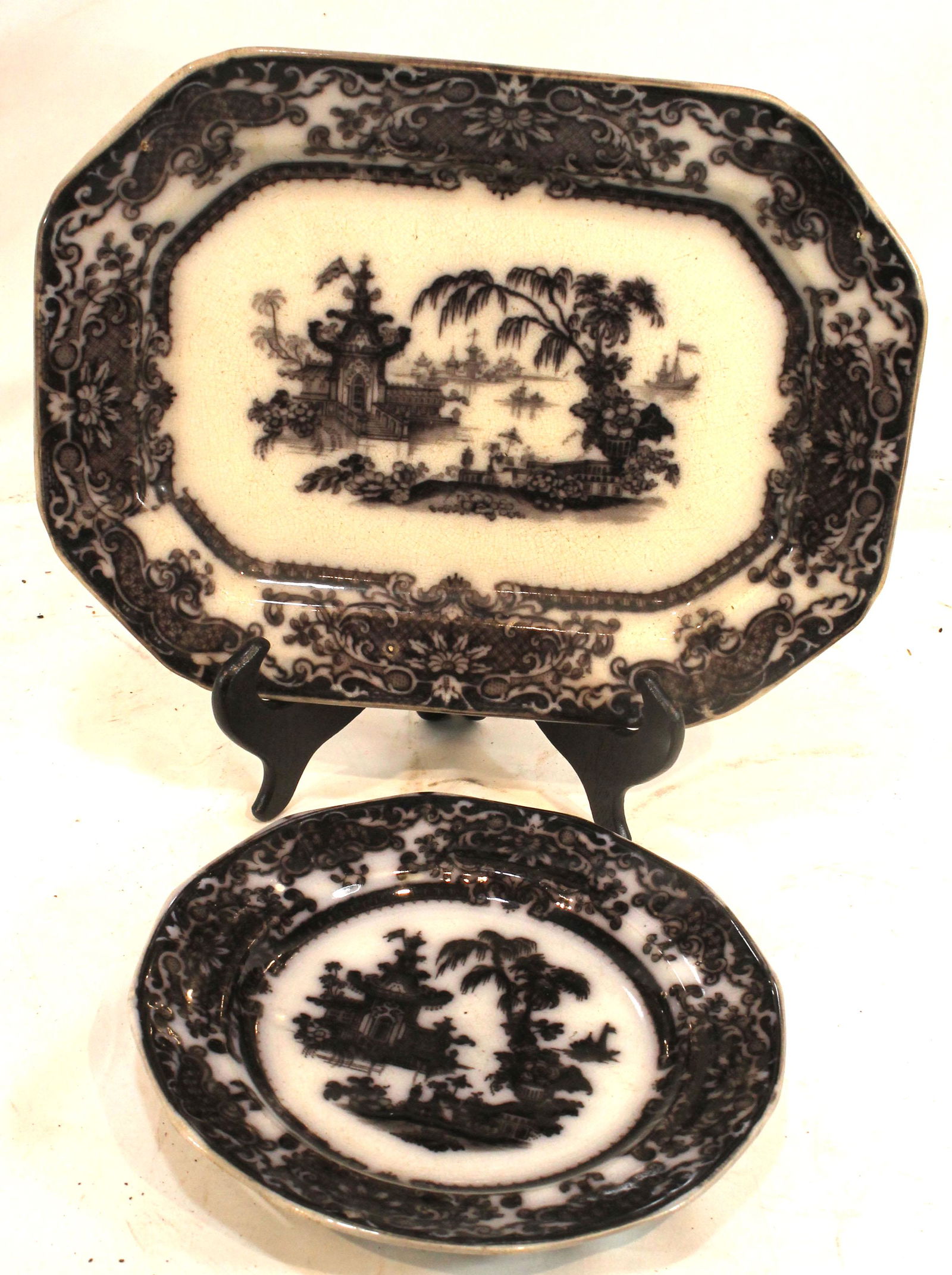 2 pcs antique Mulberry Corean ware incl 9 1/2"x12 1/2" platter & 8 3/4" diam plate (1 of 8)