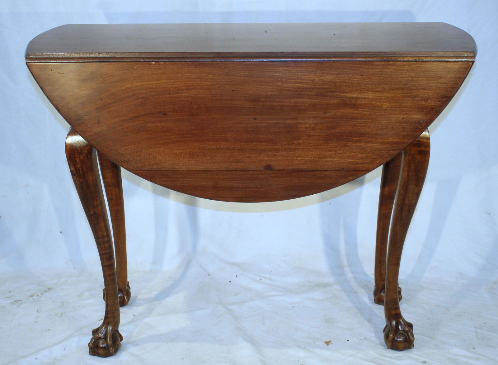 Chippendale dropleaf table w ball & claw feet & tiger maple base - 37" wide w 12" leaves - as found (1 of 7)