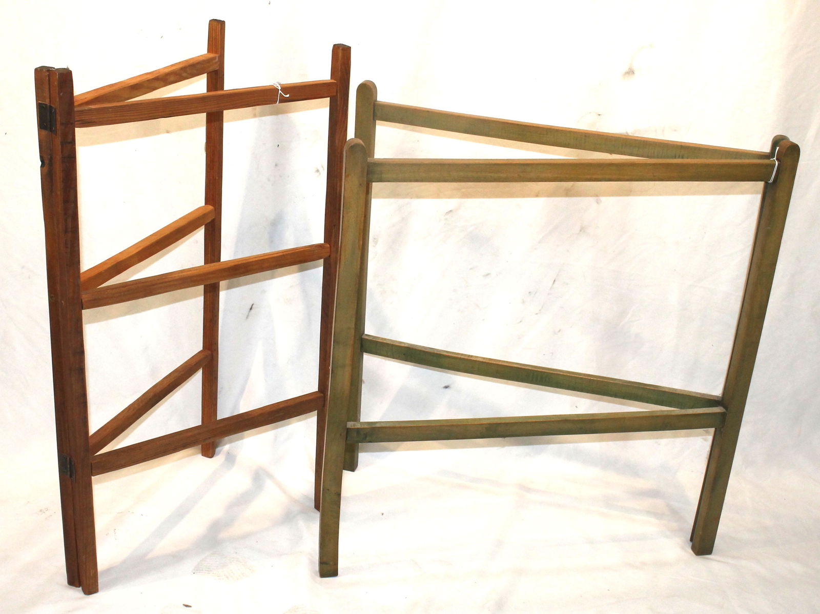 2 contemporary primitive style folding quilt/blanket racks - 1 in yellow paint - 30"x27 1/2" & (1 of 3)
