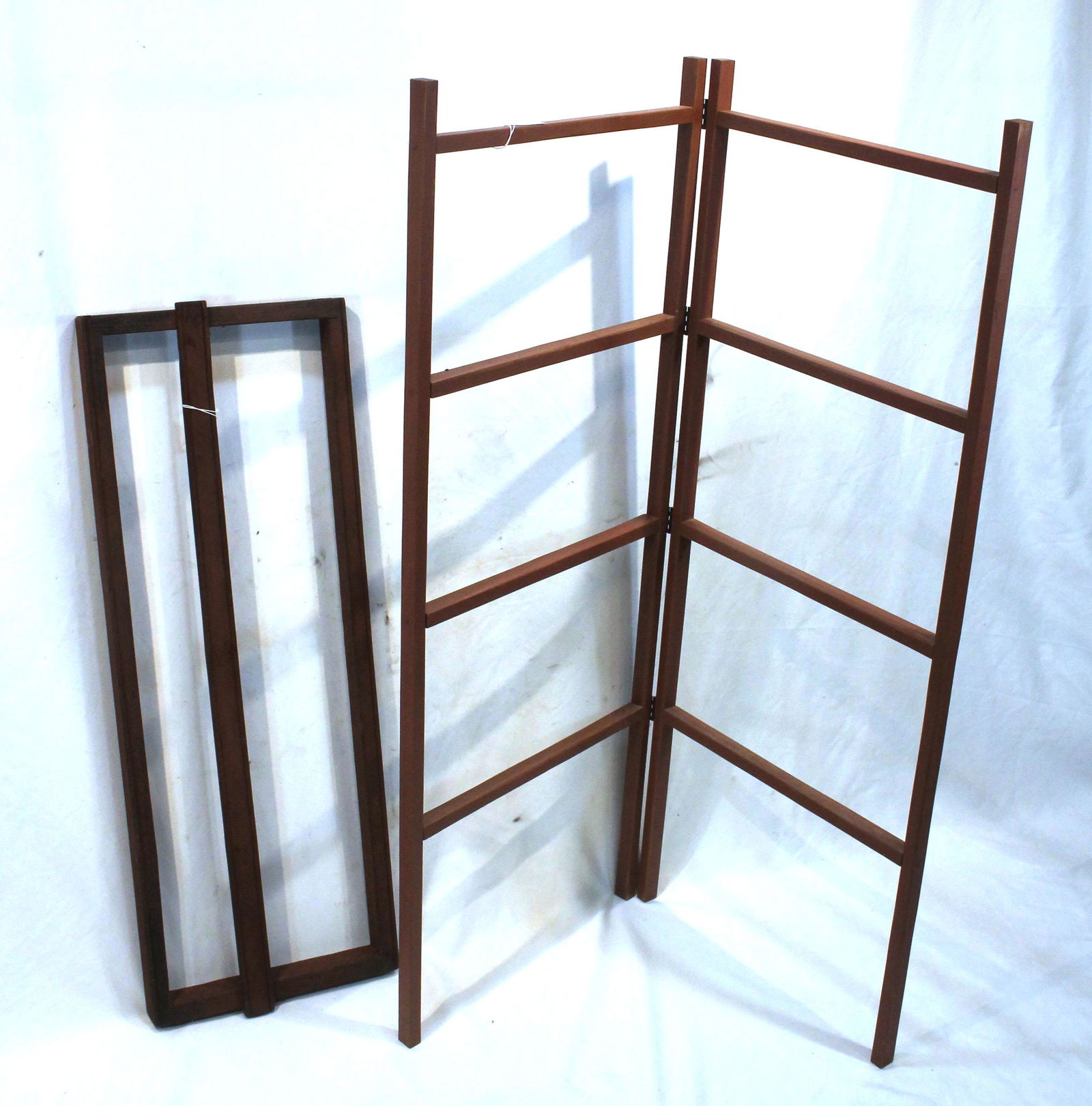 2 contemporary primitive style wooden quilt blanket racks in red paint - 1 wall mounted & the other (1 of 4)