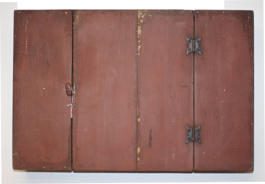 Contemporary primitive style 1 door wall cupboard in red paint - 21 1/2" tall x 32"x7" (1 of 3)