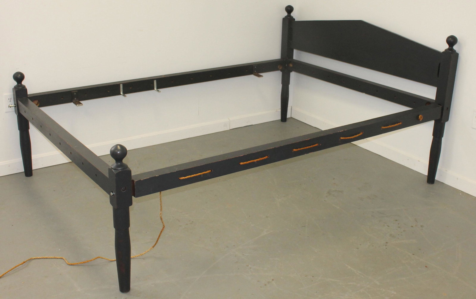 Contemporary antique style rope bed in blue paint - 59" wide: Contemporary antique style rope bed in blue paint - 59" wide