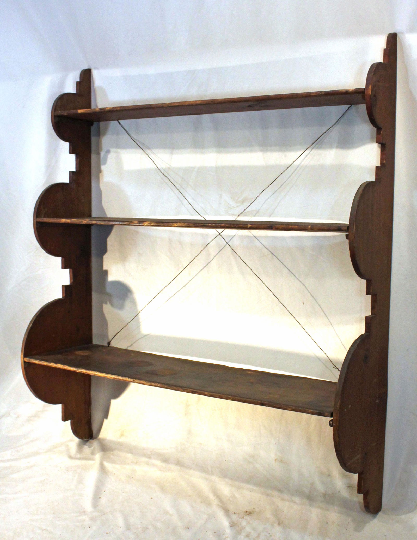 Large antique late 19th/early 20thC wall shelf w shaped sides - approx 46" tall x 40" wide x 11" at (1 of 8)