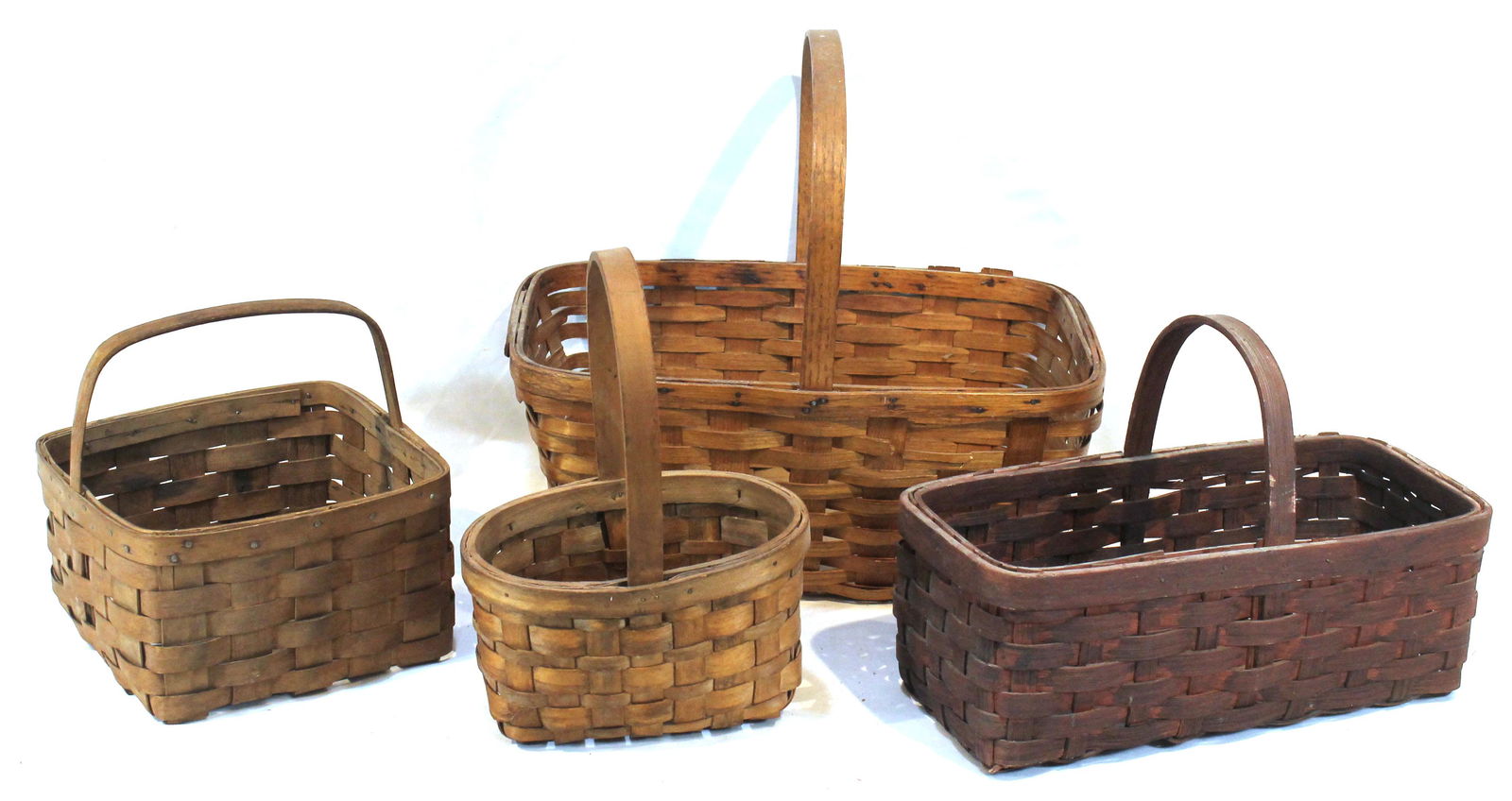 4 fixed handled baskets - 11 1/2" tall x 8 1/4", 9" tall x 9" square, 10" tall x 14 1/2" & 14 1/2" x (1 of 10)