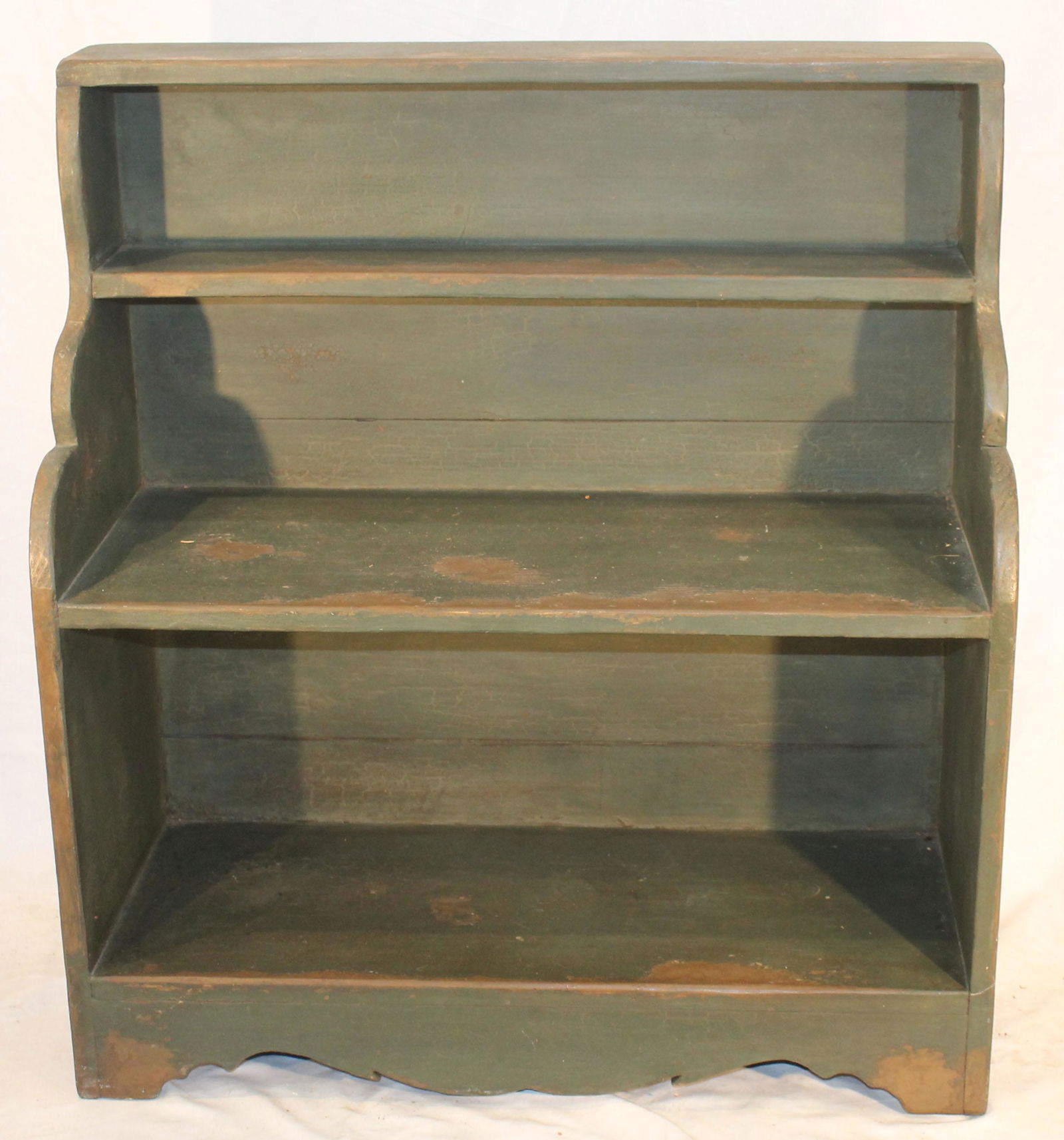 Contemporary primitive style small wall shelf in green paint - 30 1/2" tall x 28" wide x 12" deep (1 of 3)