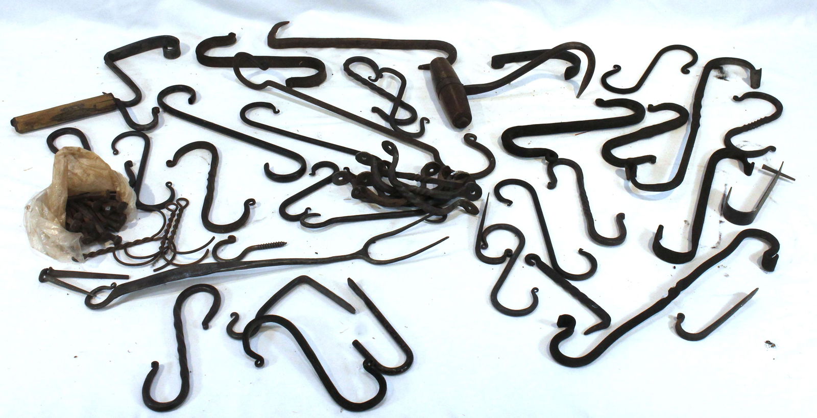 large lot of iron hooks, nails, drawer pulls, etc - a mixture of antique, vintage & contemporary - (1 of 9)