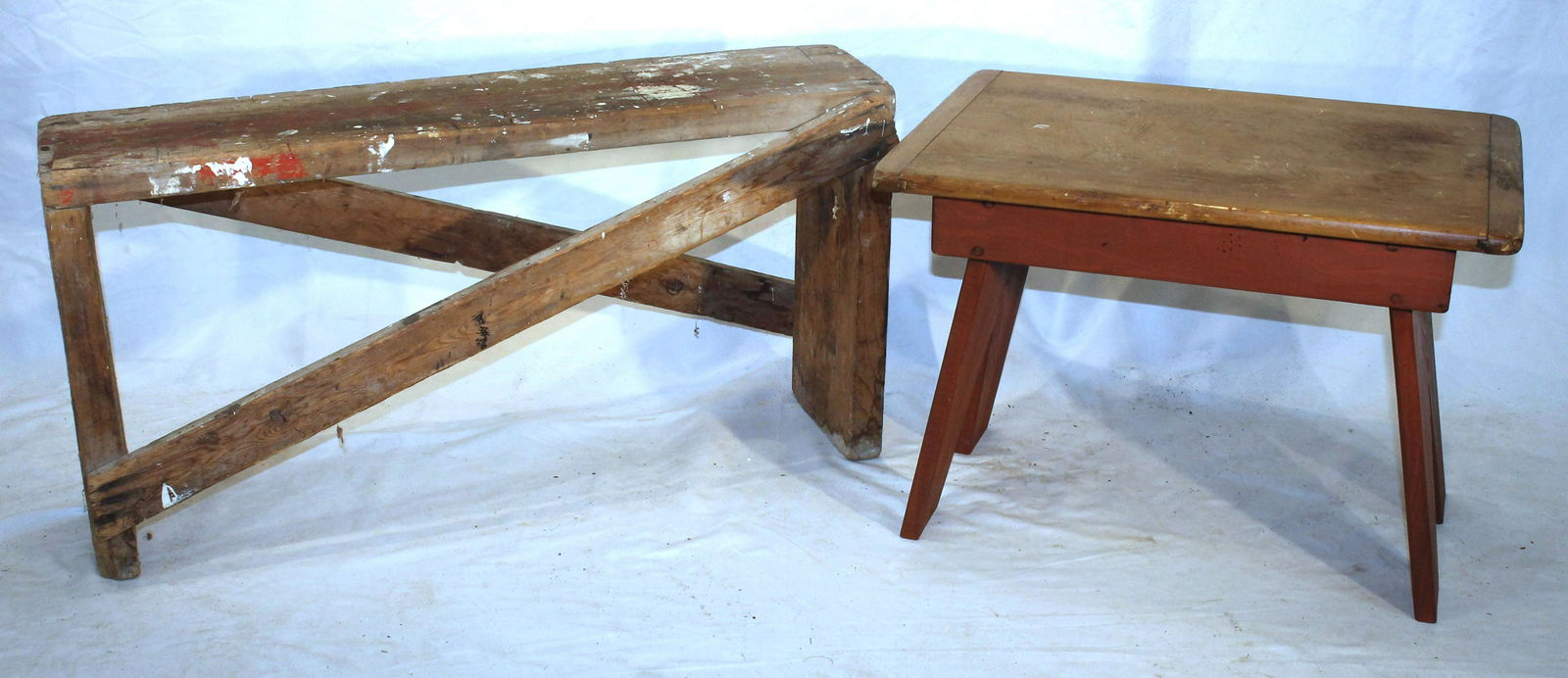 2 contemporary benches incl w red painted base & 1 in attic surface - 22"x15" & 31"x17" (1 of 5)