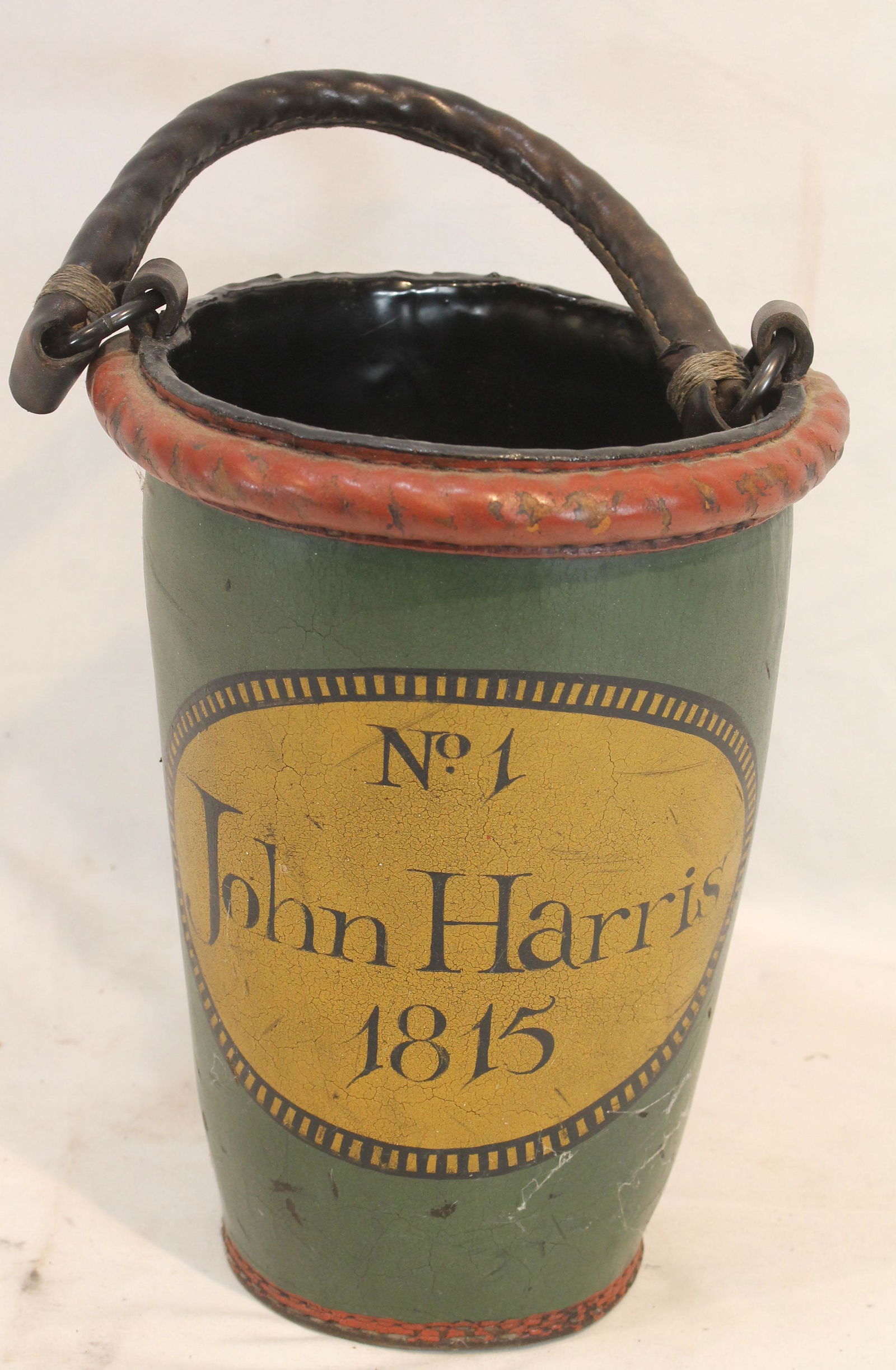 Contemporary antique style leather fire bucket "John Harris 1815" painted dec - John Harris was the (1 of 4)