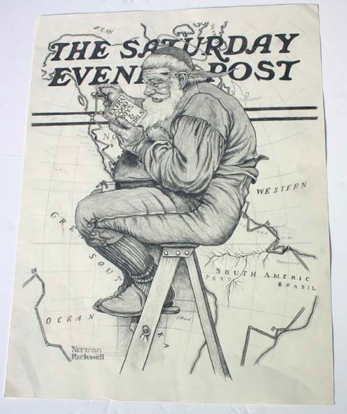 Rare & Important Norman Rockwell 16 ½ x 12 ½ penci: Rare & Important Norman Rockwell 16 ½ x 12 ½ pencil drawing (preliminary sketch) for "Extra Good Boys & Girls" submitted to "The Saturday Evening Post" for their Dec 16th, 1939 magazine cover. Chris
