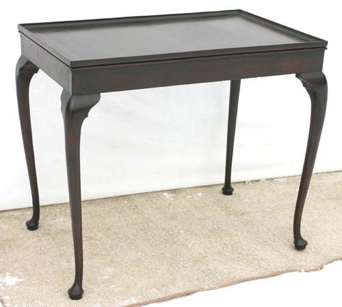 Fine QA period ca 1740-1760 RI carved mahog tray t: Fine QA period ca 1740-1760 RI carved mahog tray top tea table on cabriole legs ending in pad feet