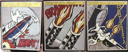 3 pencil signed Roy Lichtenstein (1923-1997) offse: 3 pencil signed Roy Lichtenstein (1923-1997) offset lithos - a triptych titled "As I Opened Fire" dated 1964 - each 24x20