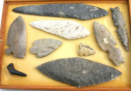 Native American collection - arrowheads, flint spe: Native American collection - arrowheads, flint spear points, etc (9)