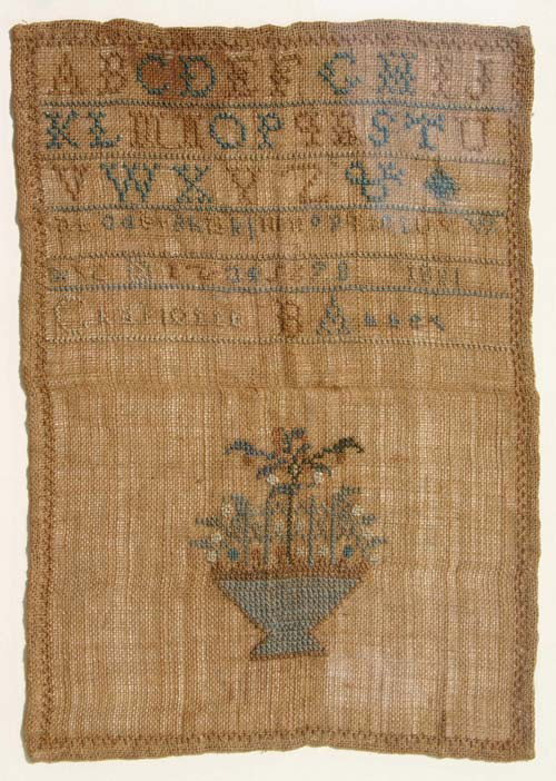 attrib Enfield Shaker antique sampler by Charlotte: attrib Enfield Shaker antique sampler by Charlotte Abbey - orig from one of the families living in the Enfield Shaker structures - 12x8 1/4