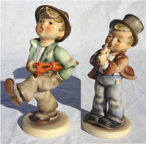 lot of 2 Hummels - Happy Traveler #109-2 7 1/2" t: lot of 2 Hummels - Happy Traveler #109-2 7 1/2" tall & 85/II w stylized marks