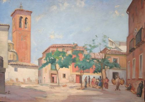Fine Jane Peterson 13 ½ x 18 ½ o/bd Italian village: Fine Jane Peterson 13 ½ x 18 ½ o/bd Italian village scene – sgnd on verso
