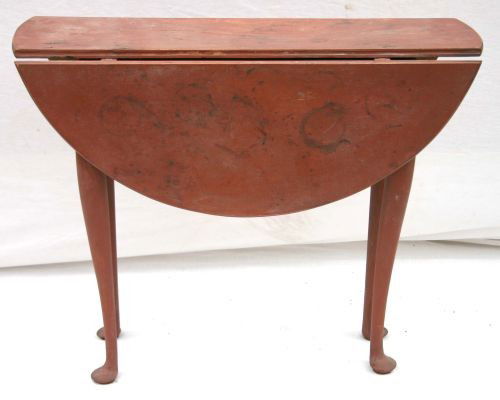 wonderful size very petite QA ca 1740 maple droplea: wonderful size very petite QA ca 1740 maple dropleaf table on cabriole legs in red paint surface - 31 1/2" long w 9 1/2" narrow top