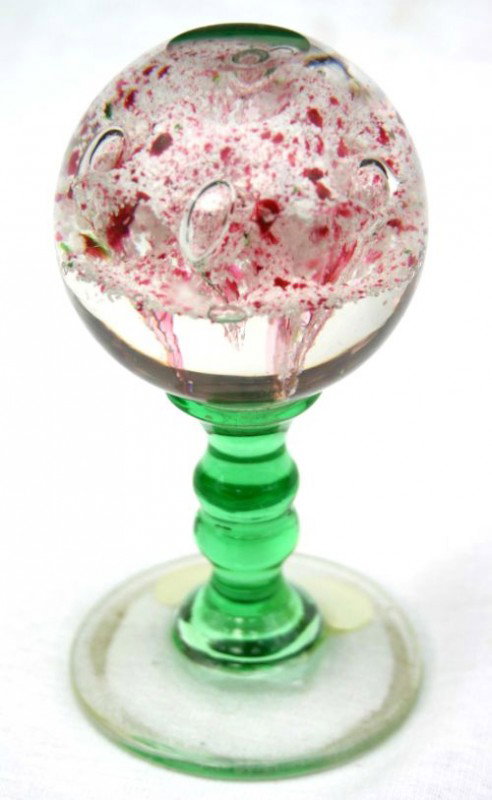 antique unusual form Midwestern "Frit" pedestal pa: antique unusual form Midwestern "Frit" pedestal paperweight - 5 1/2" tall