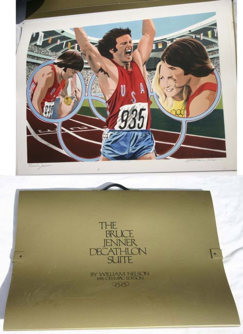 orig cased "Bruce Jenner Decathalon Suite" ltd edi: orig cased "Bruce Jenner Decathalon Suite" ltd edition set of 10 orig lithos sgnd by artist William Nelson & sgnd by Bruce Jenner - gold medal winner at 1976 Olympics (215 of 500 suites) - w certifica
