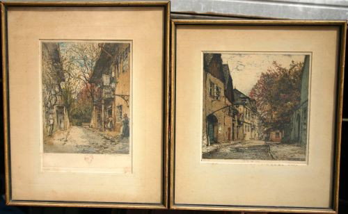 lot of 2 hand colored etchings by Luigi Kasimir (1: lot of 2 hand colored etchings by Luigi Kasimir (1881-1962) - both hand sgnd & numbered & titled on verso - Vienna scenes