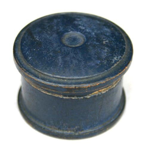 ca 1840 very rare miniature pill box in great orig: ca 1840 very rare miniature pill box in great orig blue paint - 1 1/2" diam