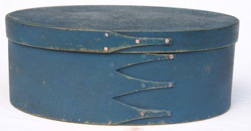 oval fingered Shaker pantry box in deep blue paint: oval fingered Shaker pantry box in deep blue paint - 8 3/8" x 5 1/2"