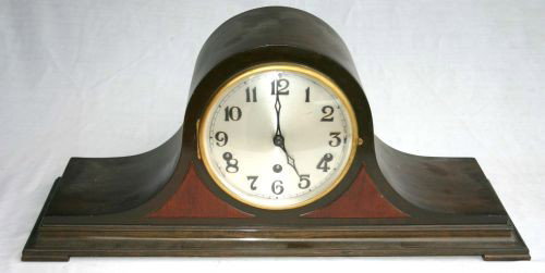 fine quality antique mahogany German tambour clock: fine quality antique mahogany German tambour clock by Kienzle Wurtemberg