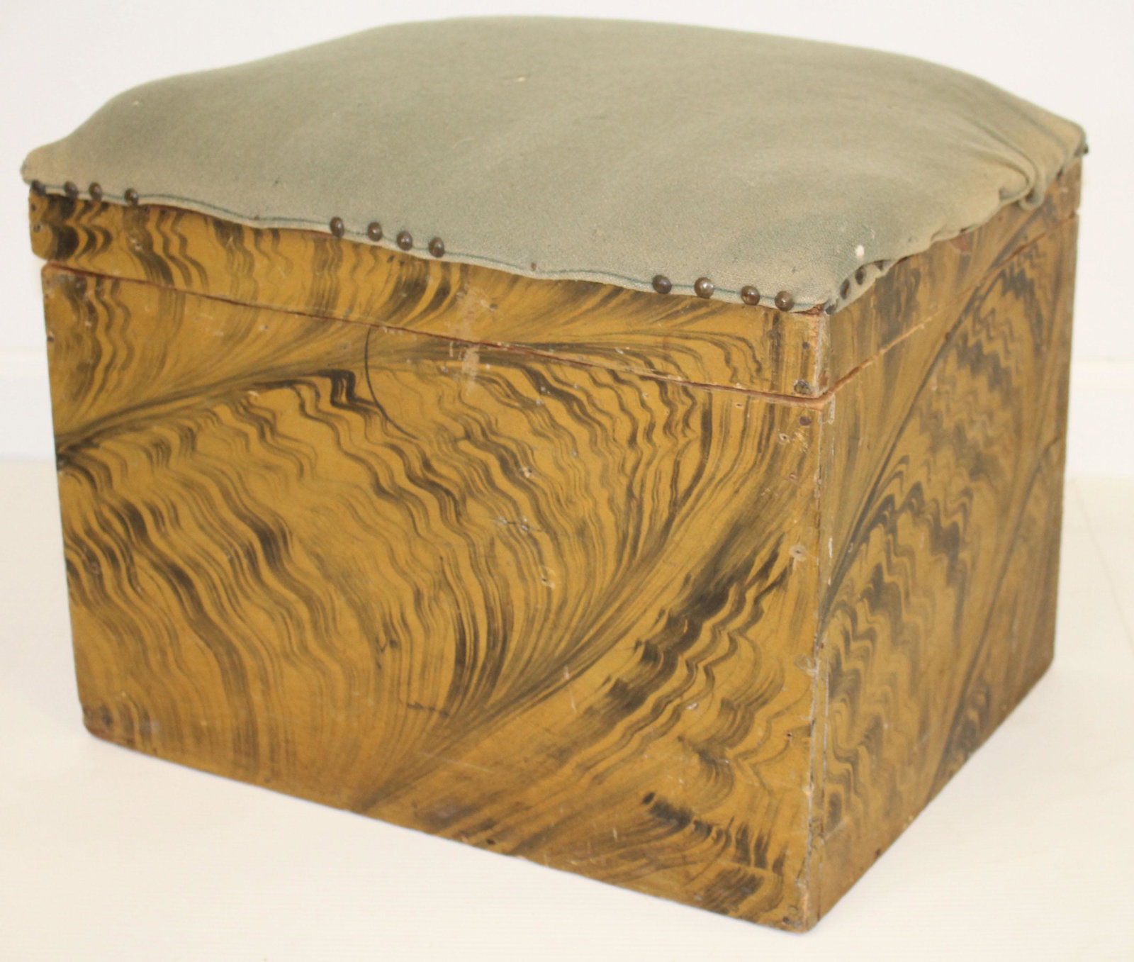 Mustard & green grain painted box/stool w cushion top - 14" tall x 18 1/2" x 14 1/2" (1 of 6)