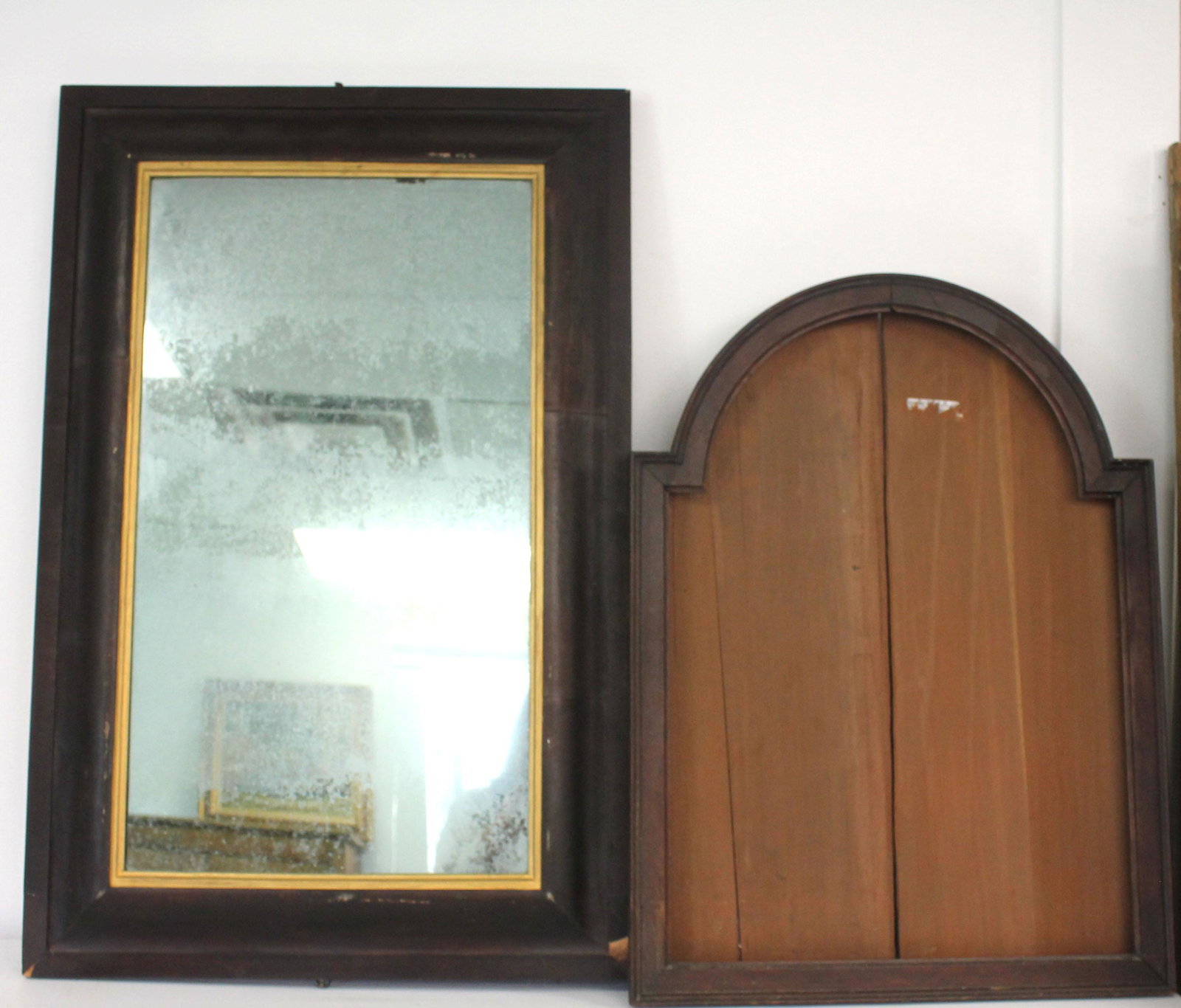 lot of 2 mirrors/ frames incl OG w mirror glass & tomb shaped frame only (1 of 2)