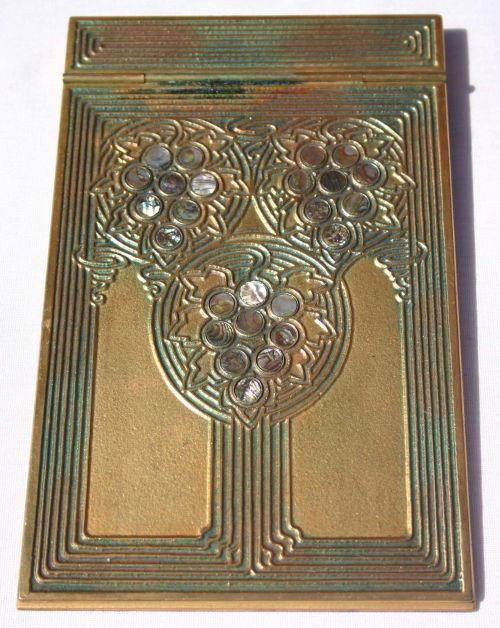 sgnd Tiffany bronze "Abalone" pattern note pad: sgnd Tiffany bronze "Abalone" pattern note pad
