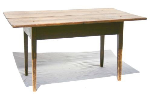 very rare ca 1780-90 period Hepplewhite tapered le: very rare ca 1780-90 period Hepplewhite tapered leg tiger maple & pine tap table in desirable old surface - 3'9"x2'3" overhanging top x 24 1/2" tall