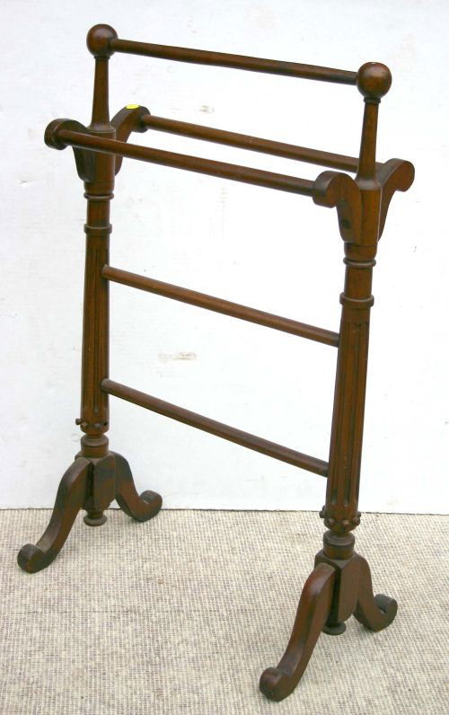 327 antique carved walnut floor standing towel rack
