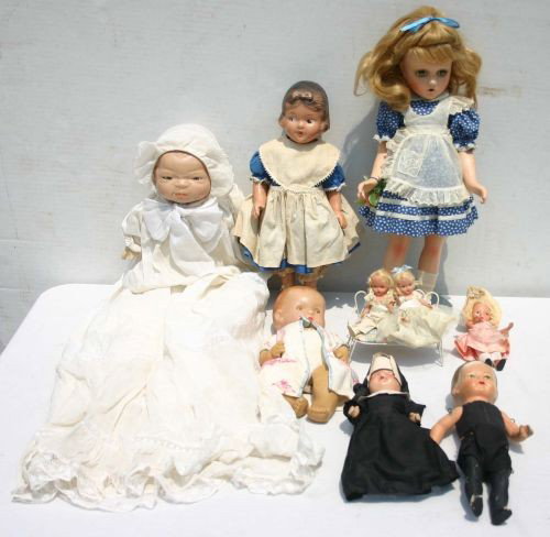 lot of vintage & antique composition dolls incl Mada: lot of vintage & antique composition dolls incl Madame Alexander, Story Book, Grace Putnam Bi-Lo, etc