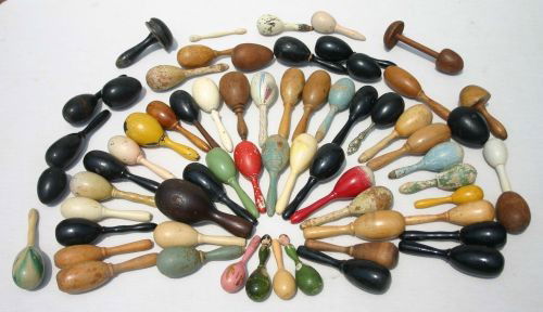 lot of 60+ antique darning eggs in basket - many in: lot of 60+ antique darning eggs in basket - many in vibrant orig paint