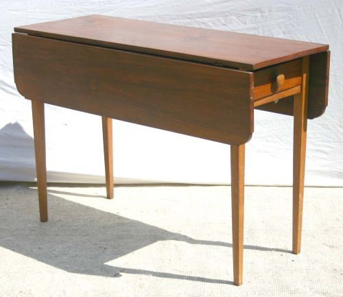 19thC country Hepplewhite tapered leg pine 1 dr dr: 19thC country Hepplewhite tapered leg pine 1 dr dropleaf table