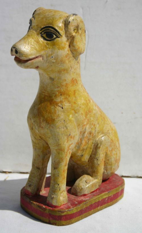 ca 1840 PA Folk Art wooden dog carving in fine ori: ca 1840 PA Folk Art wooden dog carving in fine orig polychrome paint - 8" tall