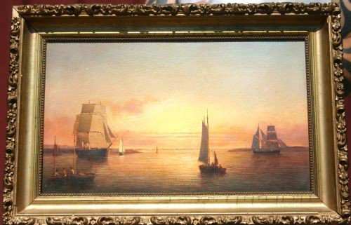 Brian Coole (1939 - )14 1/2 x 18 1/2 o/bd of Glouce: Brian Coole (1939 - )14 1/2 x 18 1/2 o/bd of Gloucester Harbor at sunset (very luminous)