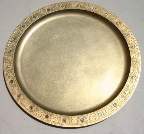 very large sgnd Tiffany gold dore bronze "Abalone" : very large sgnd Tiffany gold dore bronze "Abalone" charger - 14" diam