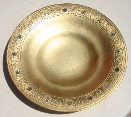 sgnd Tiffany gold dore bronze "Abalone" bowl - 9" d: sgnd Tiffany gold dore bronze "Abalone" bowl - 9" diam
