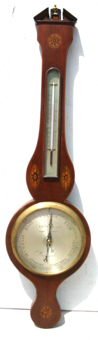 ca 1840 English Read barometer w inlaid rosettes &: ca 1840 English Read barometer w inlaid rosettes & patera by Ortelli & Co in working condition - 39" tall