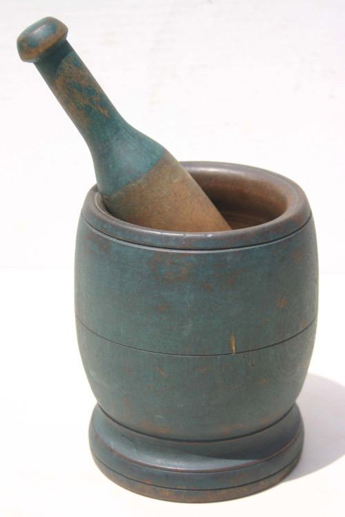 antique mortar & pestle in beautiful blue/green pa: antique mortar & pestle in beautiful blue/green paint